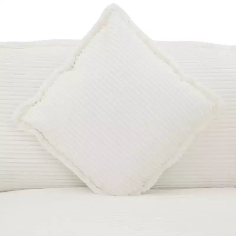 141.6 Divano modulare moderno, imbottito in velluto a coste, con quattro cuscini, per soggiorno, colore beige