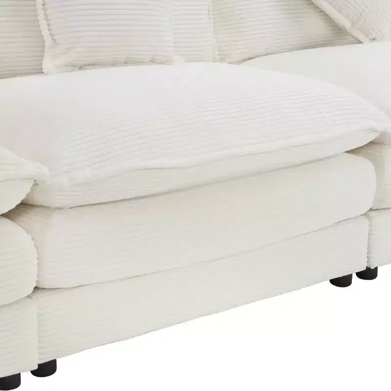 141.6 Divano modulare moderno, imbottito in velluto a coste, con quattro cuscini, per soggiorno, colore beige