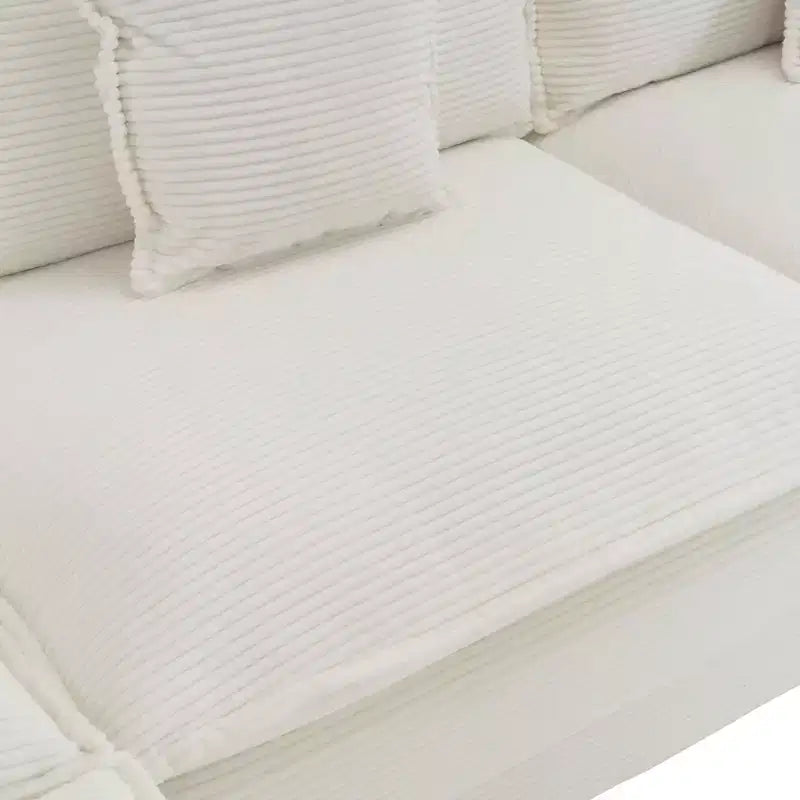 141.6 Divano modulare moderno, imbottito in velluto a coste, con quattro cuscini, per soggiorno, colore beige