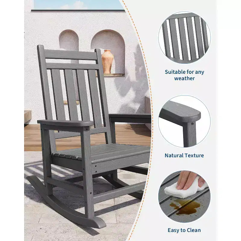 Sedia a dondolo da esterno, sedia da giardino resistente alle intemperie per patio, sedia a dondolo in HDPE per adulti, dondolo per portico anteriore per giardino, cortile, terrazza