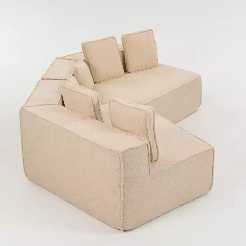 Divano componibile in tessuto orsetto oversize da 335 cm, divano moderno completamente imbottito con sei cuscini
