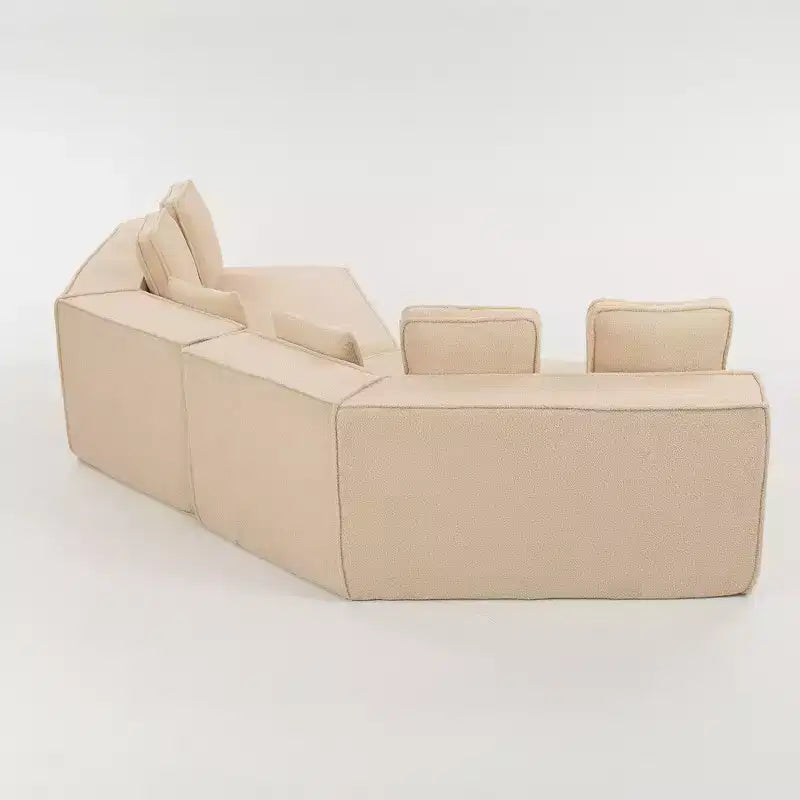 Divano componibile in tessuto orsetto oversize da 335 cm, divano moderno completamente imbottito con sei cuscini