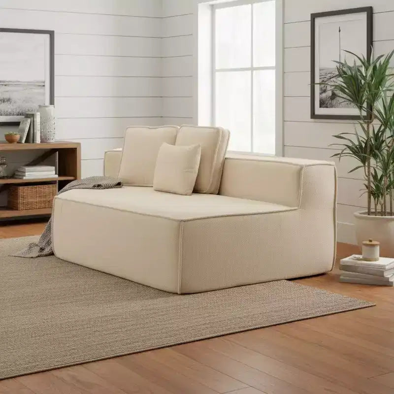 Divano componibile in tessuto orsetto oversize da 335 cm, divano moderno completamente imbottito con sei cuscini