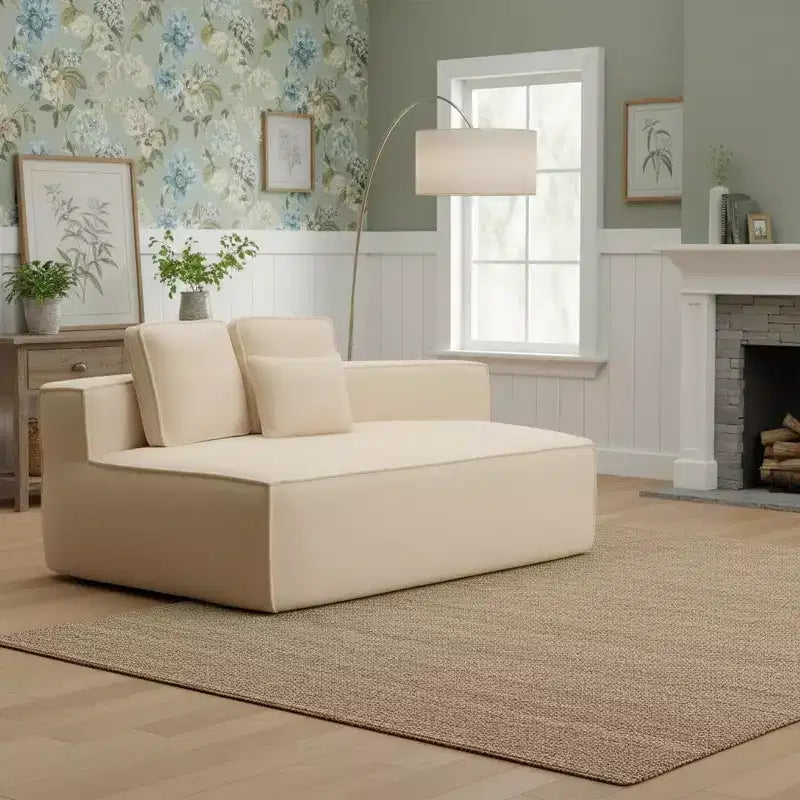 Divano componibile in tessuto orsetto oversize da 335 cm, divano moderno completamente imbottito con sei cuscini