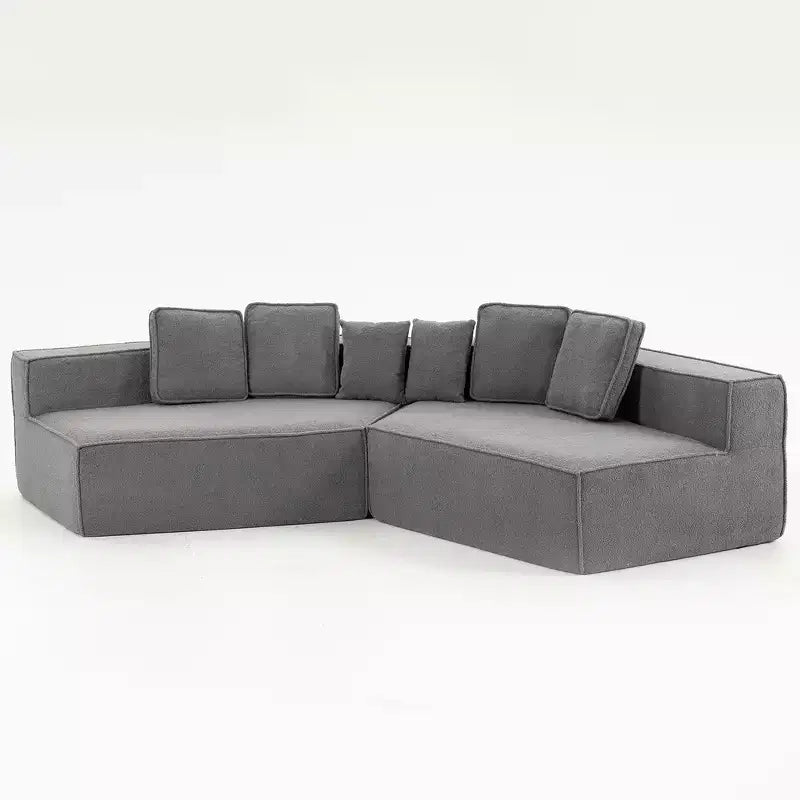 Divano componibile in tessuto orsetto oversize da 335 cm, divano moderno completamente imbottito con sei cuscini