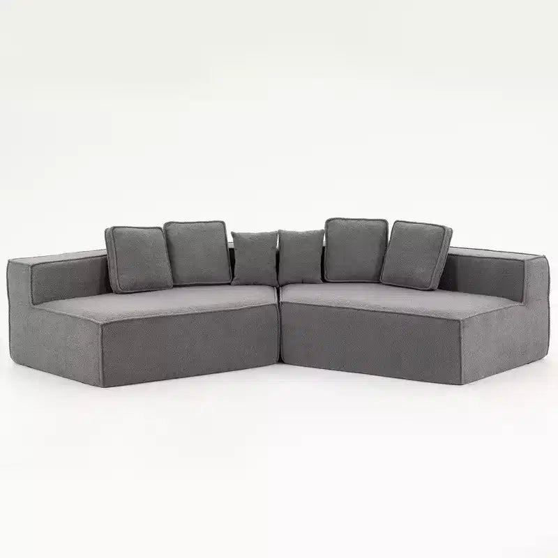 Divano componibile in tessuto orsetto oversize da 335 cm, divano moderno completamente imbottito con sei cuscini