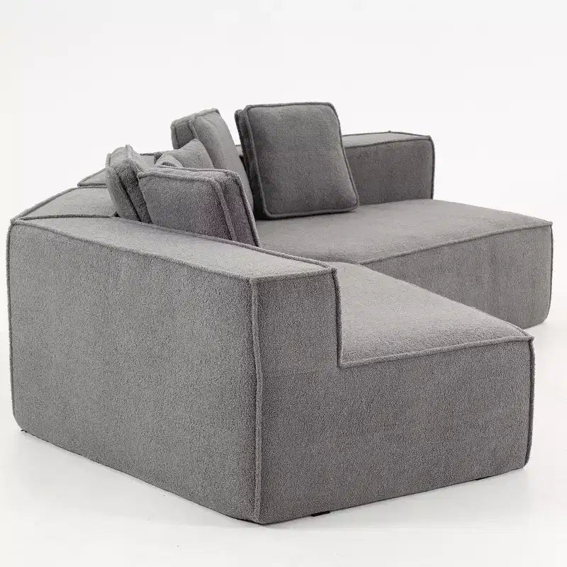 Divano componibile in tessuto orsetto oversize da 335 cm, divano moderno completamente imbottito con sei cuscini