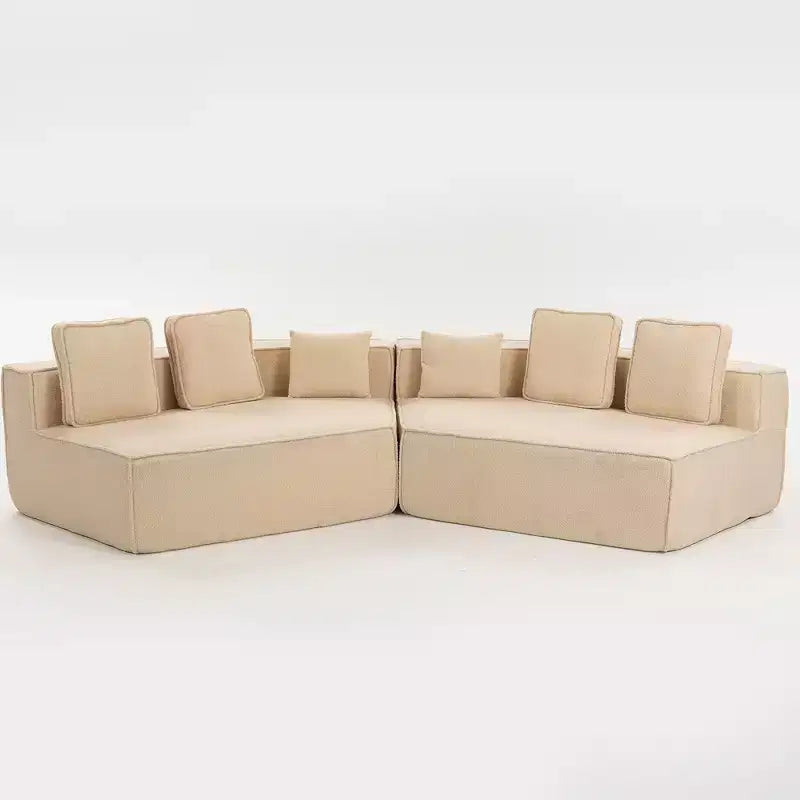 Divano componibile in tessuto orsetto oversize da 335 cm, divano moderno completamente imbottito con sei cuscini