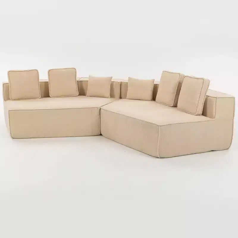 Divano componibile in tessuto orsetto oversize da 335 cm, divano moderno completamente imbottito con sei cuscini
