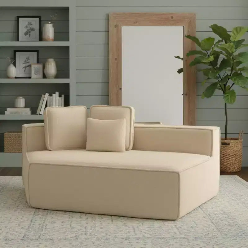 Divano componibile in tessuto orsetto oversize da 335 cm, divano moderno completamente imbottito con sei cuscini