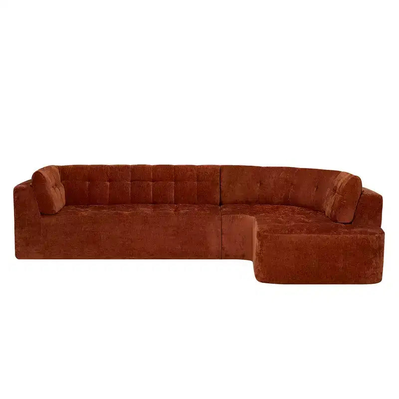 Divano sezionale moderno a L da 119'', divano angolare curvo a destra in stile minimalista con braccioli, design trapuntato, nessun montaggio richiesto