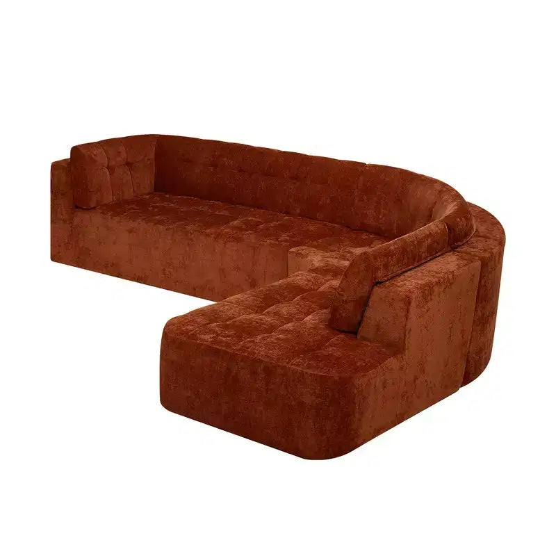Divano sezionale moderno a L da 119'', divano angolare curvo a destra in stile minimalista con braccioli, design trapuntato, nessun montaggio richiesto