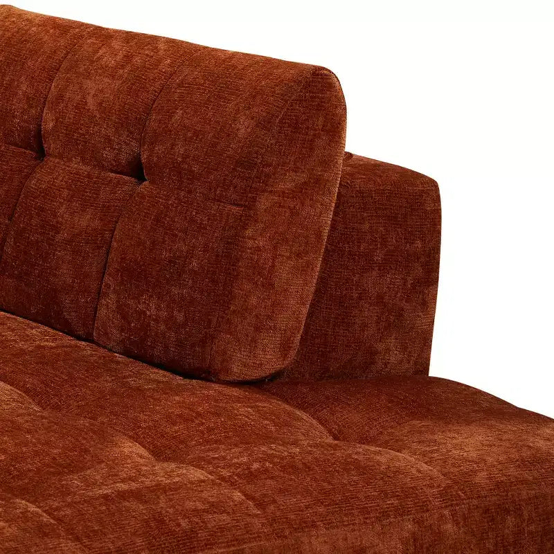 Divano sezionale moderno a L da 119'', divano angolare curvo a destra in stile minimalista con braccioli, design trapuntato, nessun montaggio richiesto