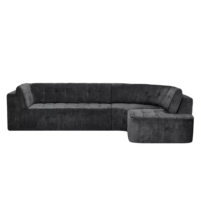 Divano sezionale moderno a L da 119'', divano angolare curvo a destra in stile minimalista con braccioli, design trapuntato, nessun montaggio richiesto