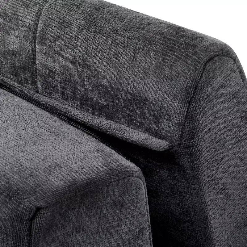 Divano sezionale moderno a L da 119'', divano angolare curvo a destra in stile minimalista con braccioli, design trapuntato, nessun montaggio richiesto