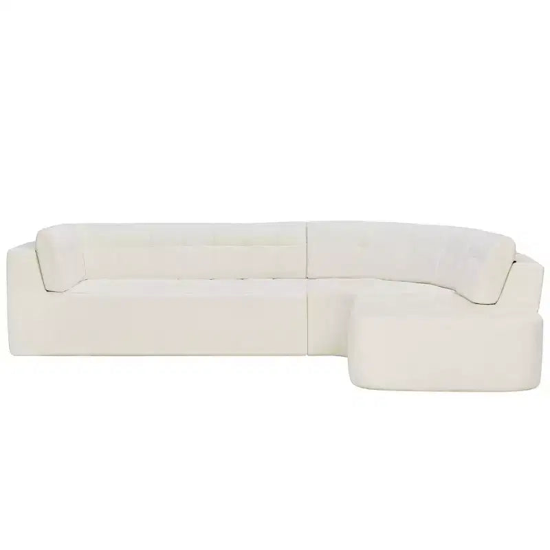 Divano sezionale moderno a L da 119'', divano angolare curvo a destra in stile minimalista con braccioli, design trapuntato, nessun montaggio richiesto
