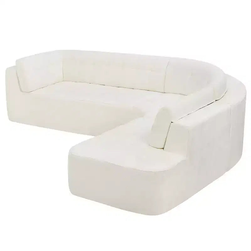 Divano sezionale moderno a L da 119'', divano angolare curvo a destra in stile minimalista con braccioli, design trapuntato, nessun montaggio richiesto
