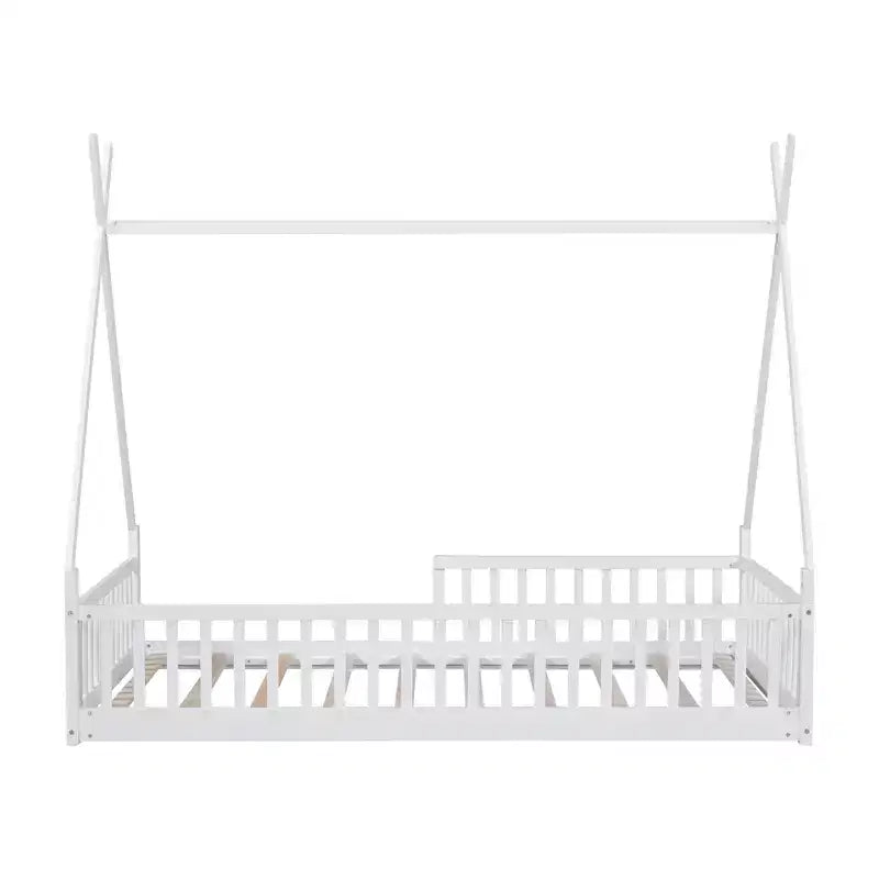 Struttura Letto a Tenda Singolo con Sponde di Protezione, Letto a Casetta in Legno per Sala Giochi e Camera da Letto.