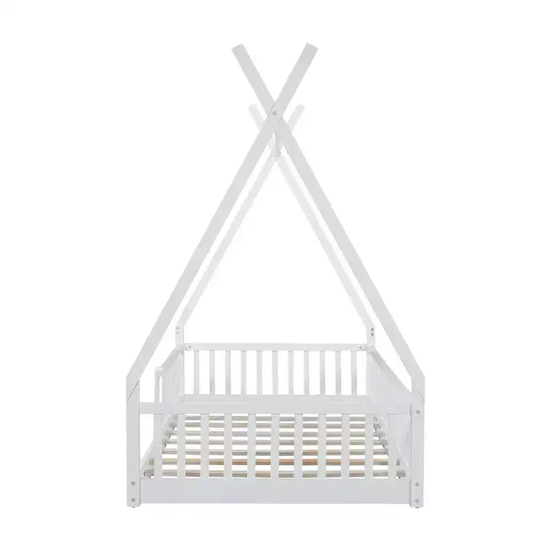 Struttura Letto a Tenda Singolo con Sponde di Protezione, Letto a Casetta in Legno per Sala Giochi e Camera da Letto.