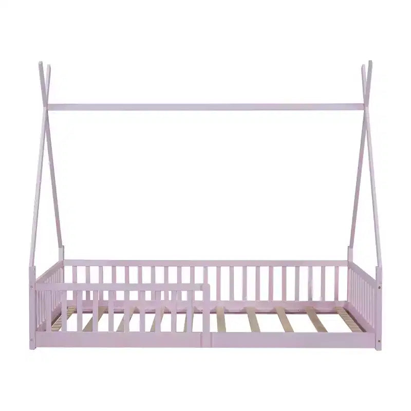 Struttura Letto a Tenda Singolo con Sponde di Protezione, Letto a Casetta in Legno per Sala Giochi e Camera da Letto.