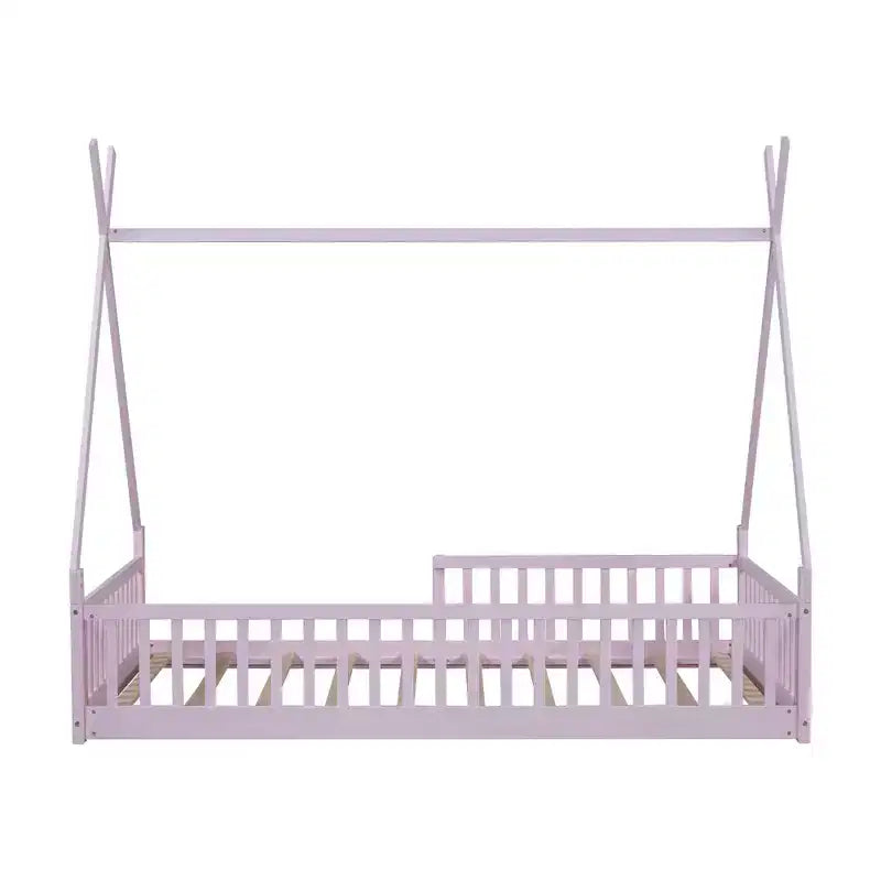 Struttura Letto a Tenda Singolo con Sponde di Protezione, Letto a Casetta in Legno per Sala Giochi e Camera da Letto.