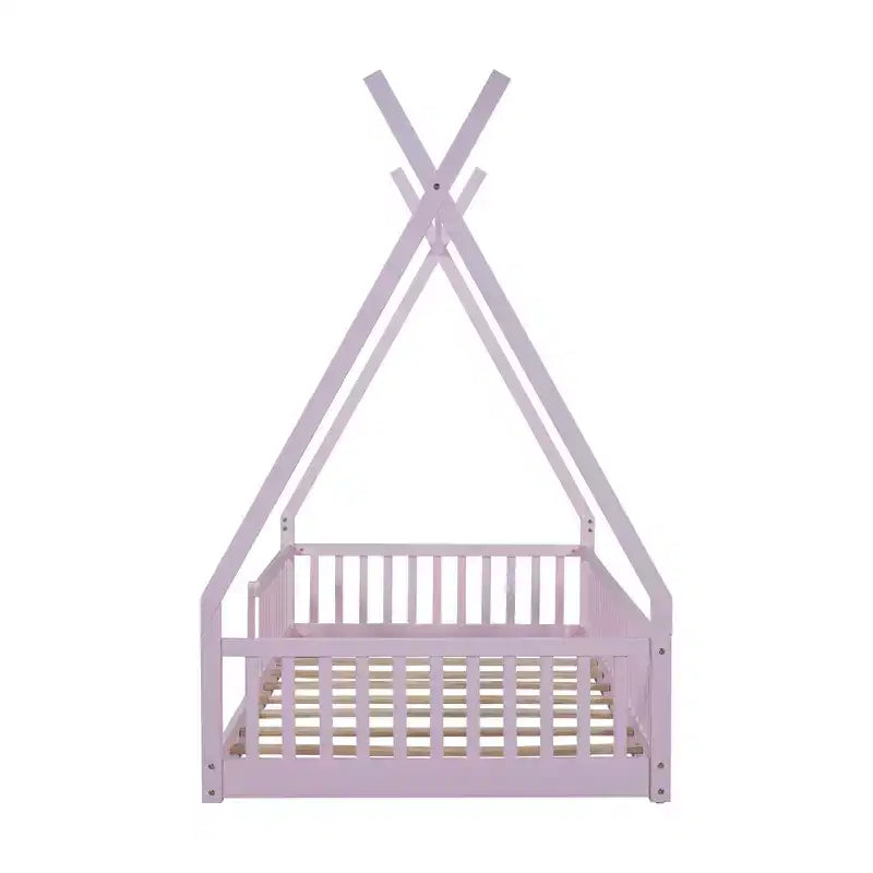 Struttura Letto a Tenda Singolo con Sponde di Protezione, Letto a Casetta in Legno per Sala Giochi e Camera da Letto.