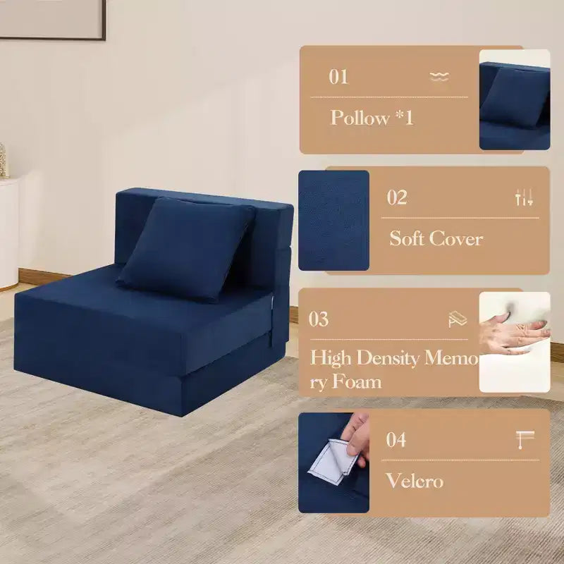 Divano Letto Pieghevole, Divano Letto Pieghevole con Cuscino, Sedia Letto Trasformabile Pieghevole, Materasso per Divano Futon con Schiuma di Memoria e Copertura Lavabile