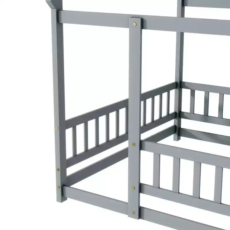 Letto a capanna a grandezza naturale con tetto, sponde di sicurezza, letto a capanna in legno con recinzione, non è richiesta la rete a doghe