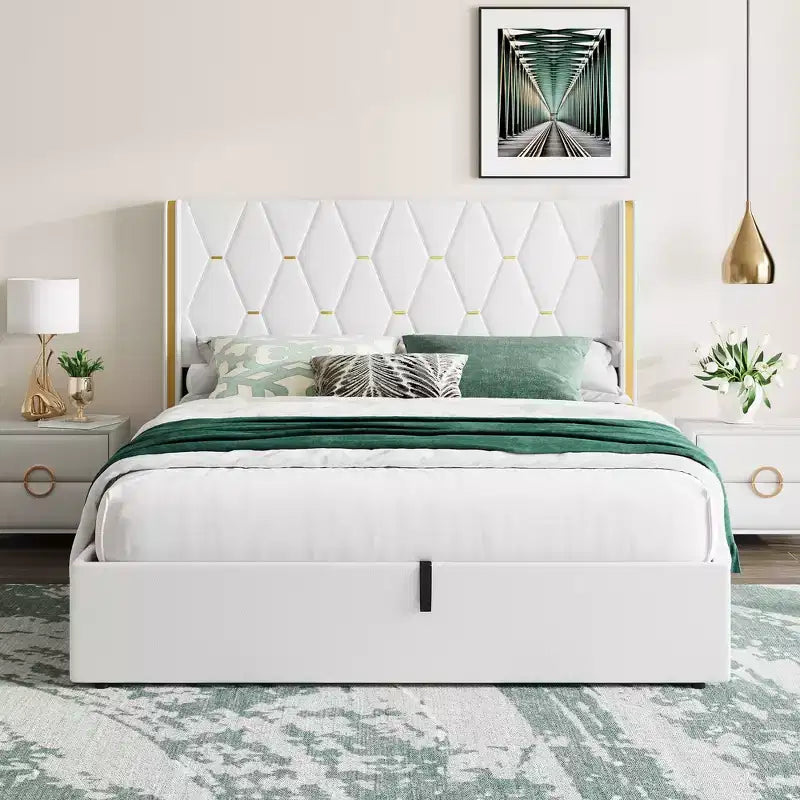 Letto matrimoniale contenitore con sollevamento in velluto, contenitore idraulico sottostante, letto imbottito a piattaforma, supporto con doghe in legno, non necessita di rete a molle