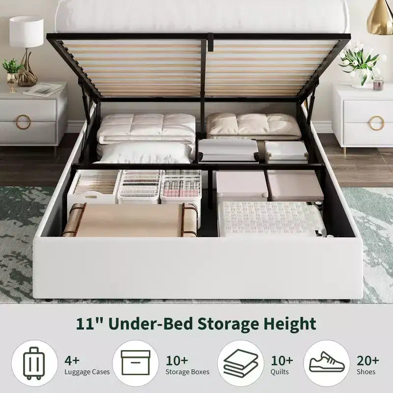 Letto matrimoniale contenitore con sollevamento in velluto, contenitore idraulico sottostante, letto imbottito a piattaforma, supporto con doghe in legno, non necessita di rete a molle
