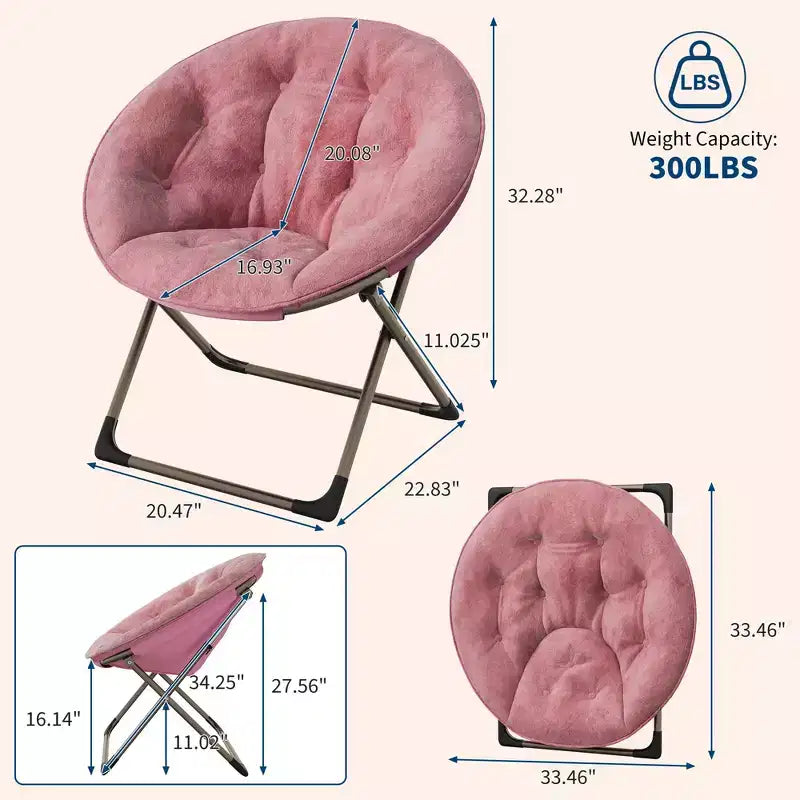 Sedia a Ciambella, Comoda Poltrona in Pelliccia Sintetica con Telaio Pieghevole in Metallo, Seduta Morbida con Accento Floreale per Camera da Letto, Dormitorio o Soggiorno