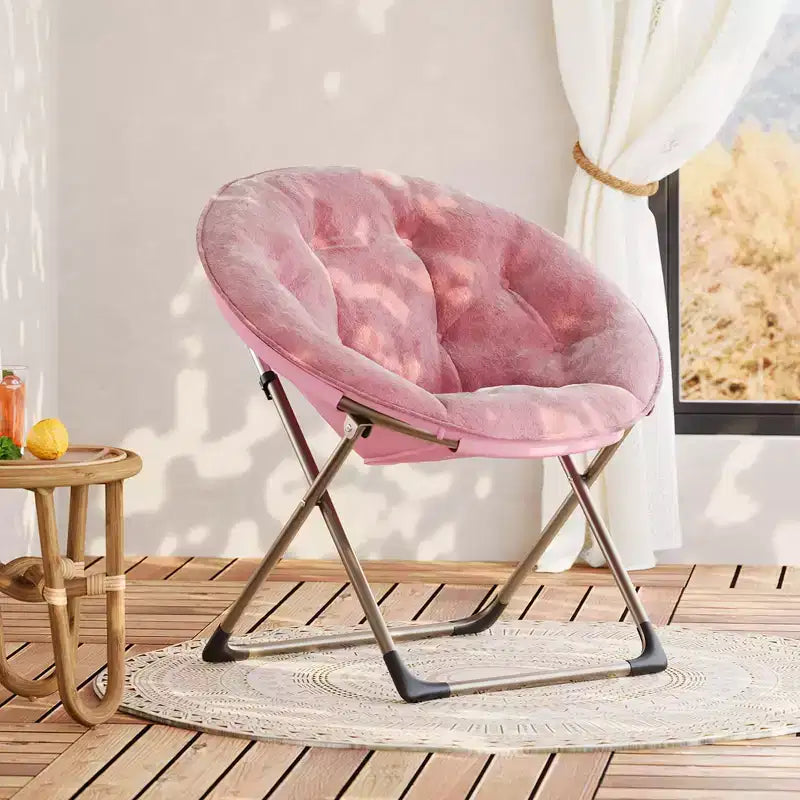 Sedia a Ciambella, Comoda Poltrona in Pelliccia Sintetica con Telaio Pieghevole in Metallo, Seduta Morbida con Accento Floreale per Camera da Letto, Dormitorio o Soggiorno
