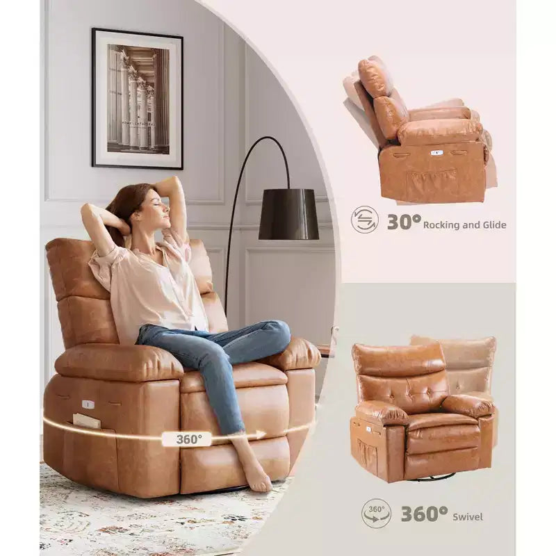 Poltrona Reclinabile Basculante Girevole a 360° con Massaggio Regolabile, Comoda Poltrona a Sedia a Dondolo in Pelle PU per Asilo Nido, Camera da Letto, Soggiorno