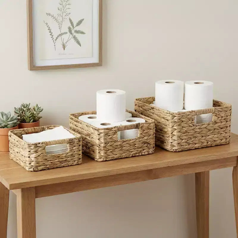 Set di 3 cesti portaoggetti in vimini, cesto in vimini per organizzare, cesti portaoggetti in vimini per riporre, set di cesti per mensole, armadio, dispensa, cucina