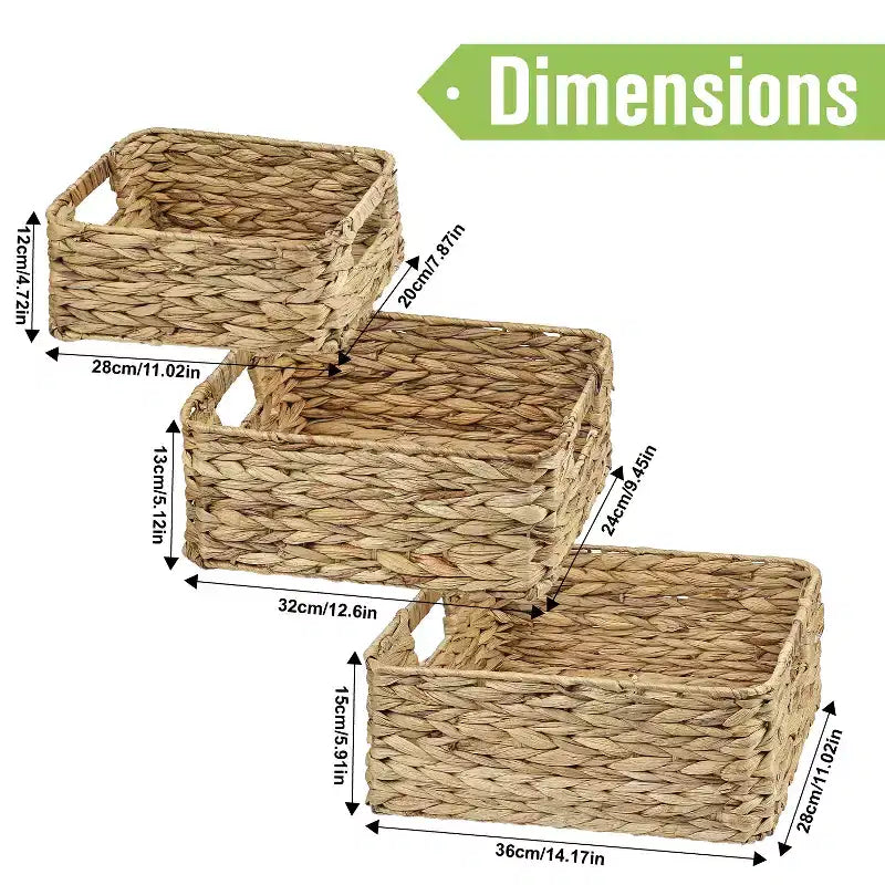 Set di 3 cesti portaoggetti in vimini, cesto in vimini per organizzare, cesti portaoggetti in vimini per riporre, set di cesti per mensole, armadio, dispensa, cucina