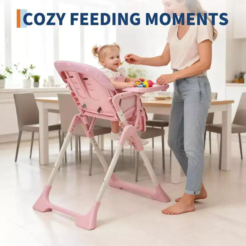Seggiolone per neonati, Seggiolone pieghevole per neonati e bambini piccoli, Altezza/Schienale/Poggiapiedi regolabili, Vassoio rimovibile