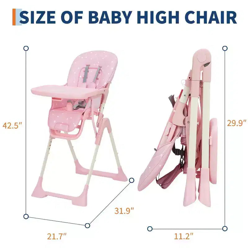 Seggiolone per neonati, Seggiolone pieghevole per neonati e bambini piccoli, Altezza/Schienale/Poggiapiedi regolabili, Vassoio rimovibile