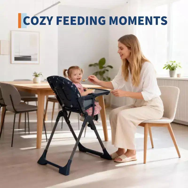 Seggiolone per neonati, Seggiolone pieghevole per neonati e bambini piccoli, Altezza/Schienale/Poggiapiedi regolabili, Vassoio rimovibile