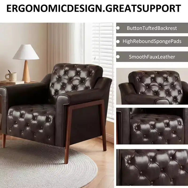 Poltrona accento accogliente in similpelle, moderna per soggiorno, sedia da lettura in stile metà secolo per ufficio, divano singolo, poltrona per camera da letto, appartamento