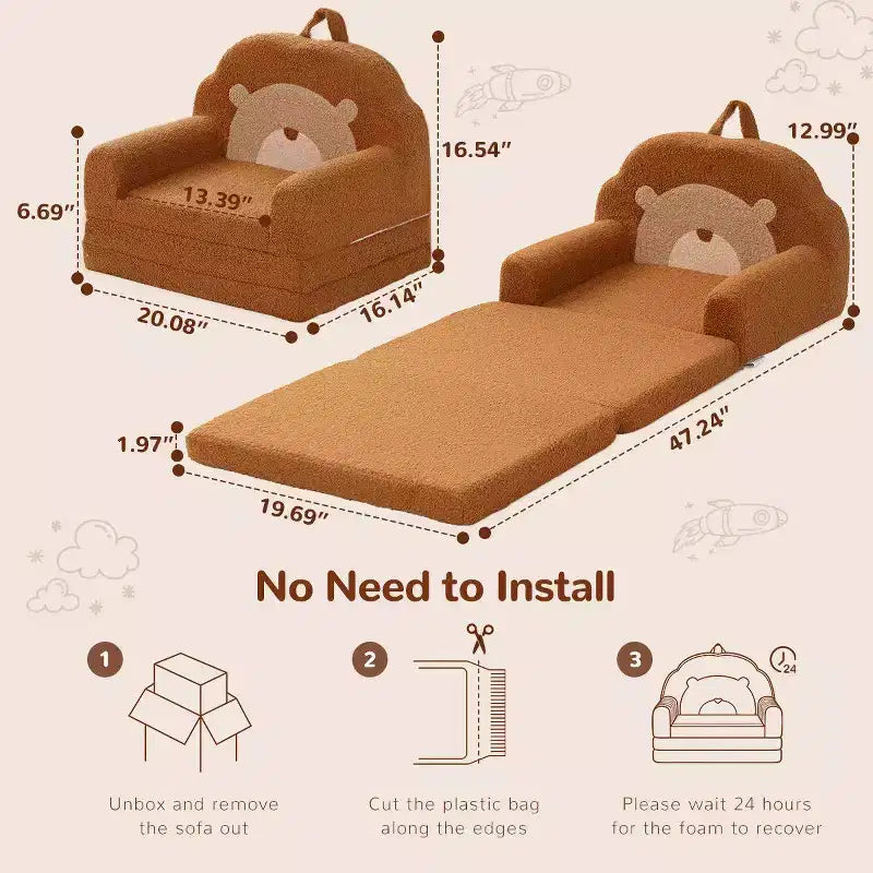 Divanetto trasformabile 2 in 1 per bambini - Morbido divano portatile per neonati con fodera lavabile