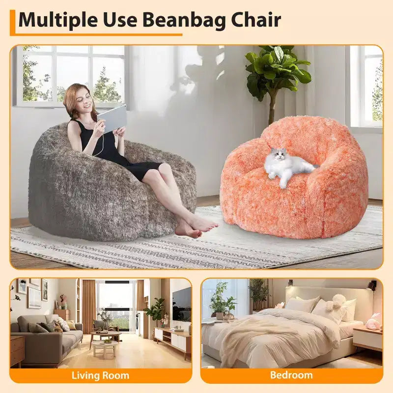 Pouf in morbida ecopelliccia con braccioli  Poltrona lounge imbottita in gommapiuma, comoda per camera da letto, soggiorno, lettura e gaming  Arancione