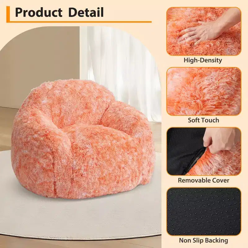 Pouf in morbida ecopelliccia con braccioli  Poltrona lounge imbottita in gommapiuma, comoda per camera da letto, soggiorno, lettura e gaming  Arancione