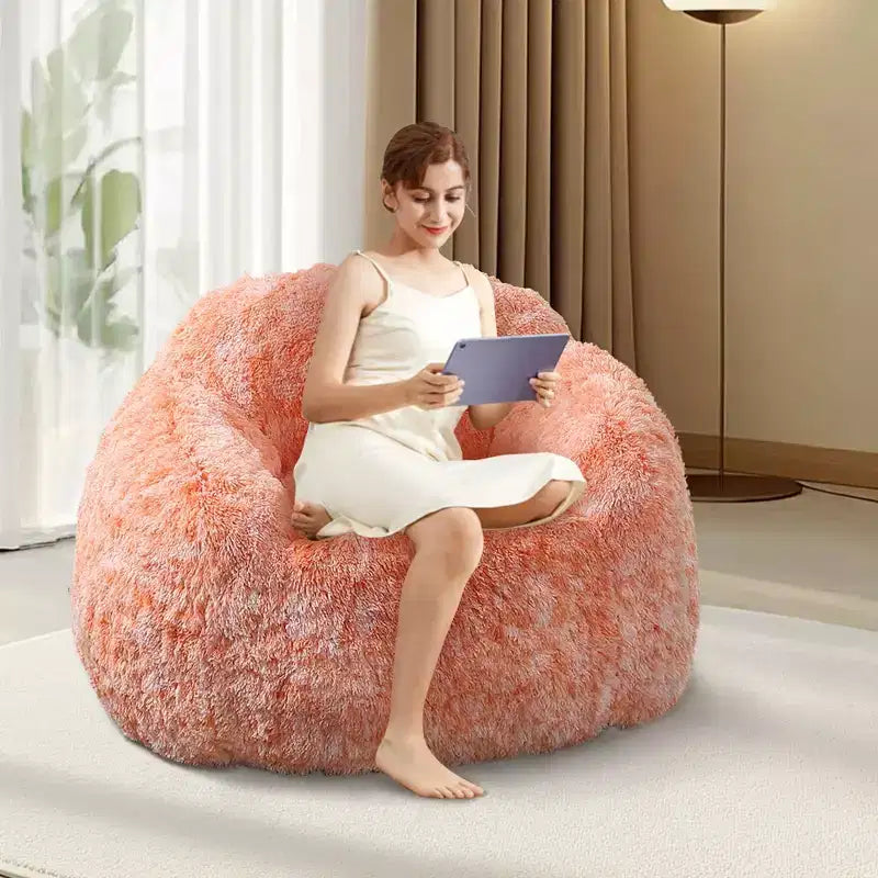 Pouf in morbida ecopelliccia con braccioli  Poltrona lounge imbottita in gommapiuma, comoda per camera da letto, soggiorno, lettura e gaming  Arancione