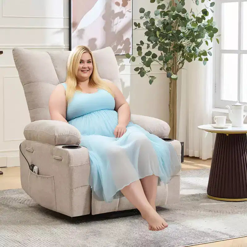 Poltrona reclinabile Power Lift, poltrona reclinabile elettrica massaggiante e riscaldante con funzione alzata assistita a 45°, con morbida imbottitura, tasca laterale e portabicchieri