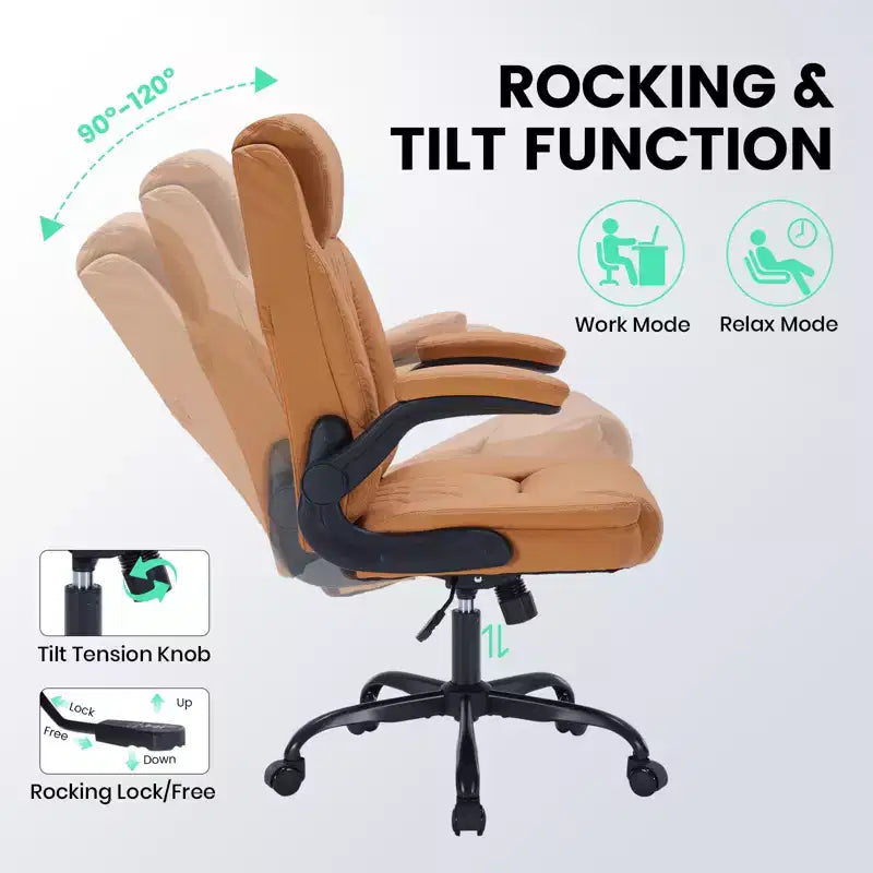 Sedia da Ufficio in Pelle 350 LBS, Sedia da Scrivania Direzionale Ergonomica con Schienale Alto, Ruote Girevoli a 360°, Supporto Lombare, Braccioli Ribaltabili, per Casa, Ufficio