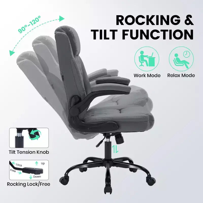 Sedia da Ufficio in Pelle 350 LBS, Sedia da Scrivania Direzionale Ergonomica con Schienale Alto, Ruote Girevoli a 360°, Supporto Lombare, Braccioli Ribaltabili, per Casa, Ufficio