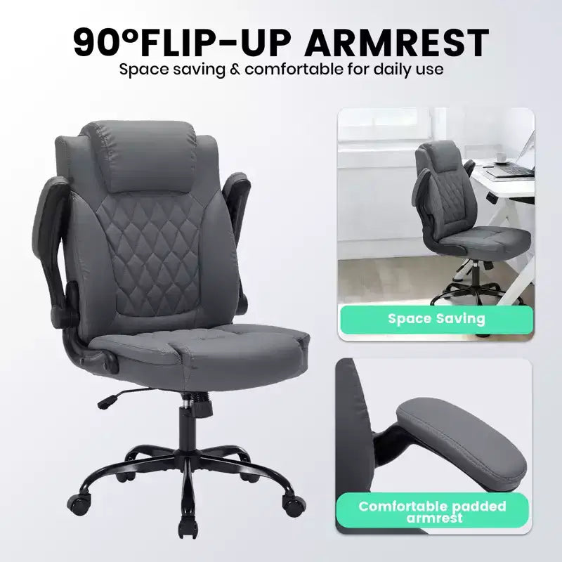 Sedia da Ufficio in Pelle 350 LBS, Sedia da Scrivania Direzionale Ergonomica con Schienale Alto, Ruote Girevoli a 360°, Supporto Lombare, Braccioli Ribaltabili, per Casa, Ufficio