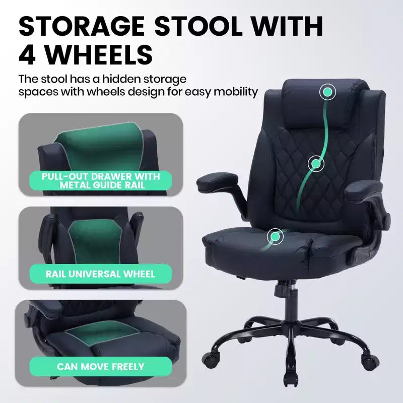 Sedia da Ufficio in Pelle 350 LBS, Sedia da Scrivania Direzionale Ergonomica con Schienale Alto, Ruote Girevoli a 360°, Supporto Lombare, Braccioli Ribaltabili, per Casa, Ufficio