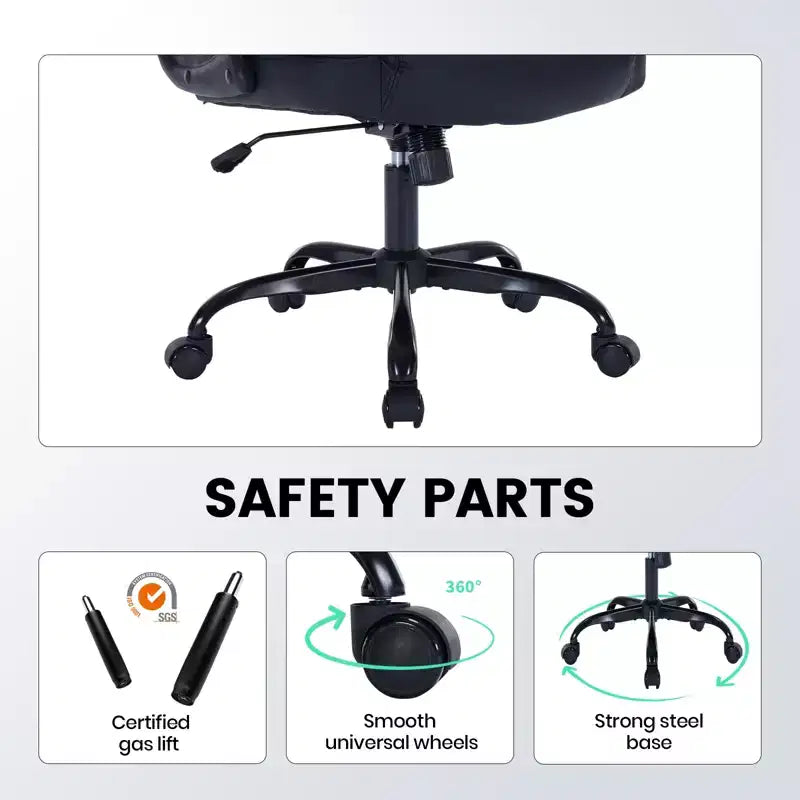 Sedia da Ufficio in Pelle 350 LBS, Sedia da Scrivania Direzionale Ergonomica con Schienale Alto, Ruote Girevoli a 360°, Supporto Lombare, Braccioli Ribaltabili, per Casa, Ufficio