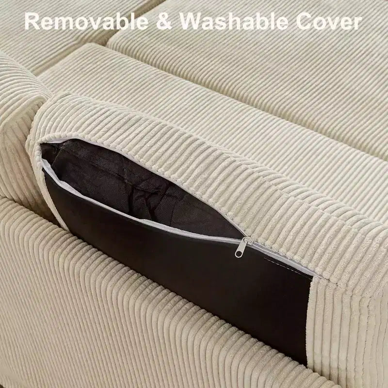 Divano letto estraibile 2 in 1 con penisola contenitore, divano sezionale in velluto a coste con porte USB per soggiorno